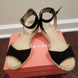 Lands End Espadrille Sandals Suede Black 6.5